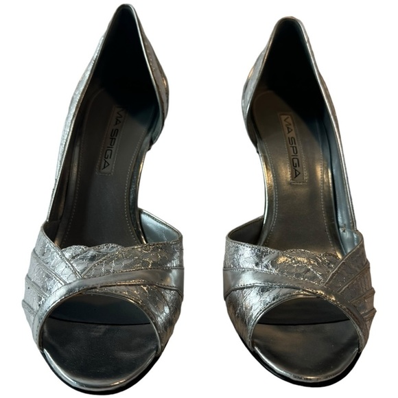 Via Spiga ‘Orla’ Pump Silver Snake Skin Animal Print 80s Bombshell size 7 - Picture 2 of 11